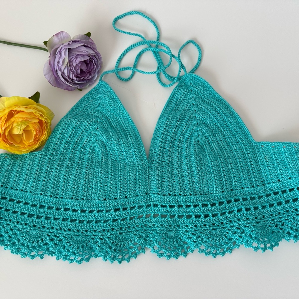 Turquoise Crochet Halter Top handmade